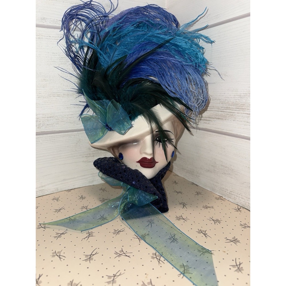Unique Creations Art Deco Roaring 20s Lady Face Mask Wall Hanging Feather Hat